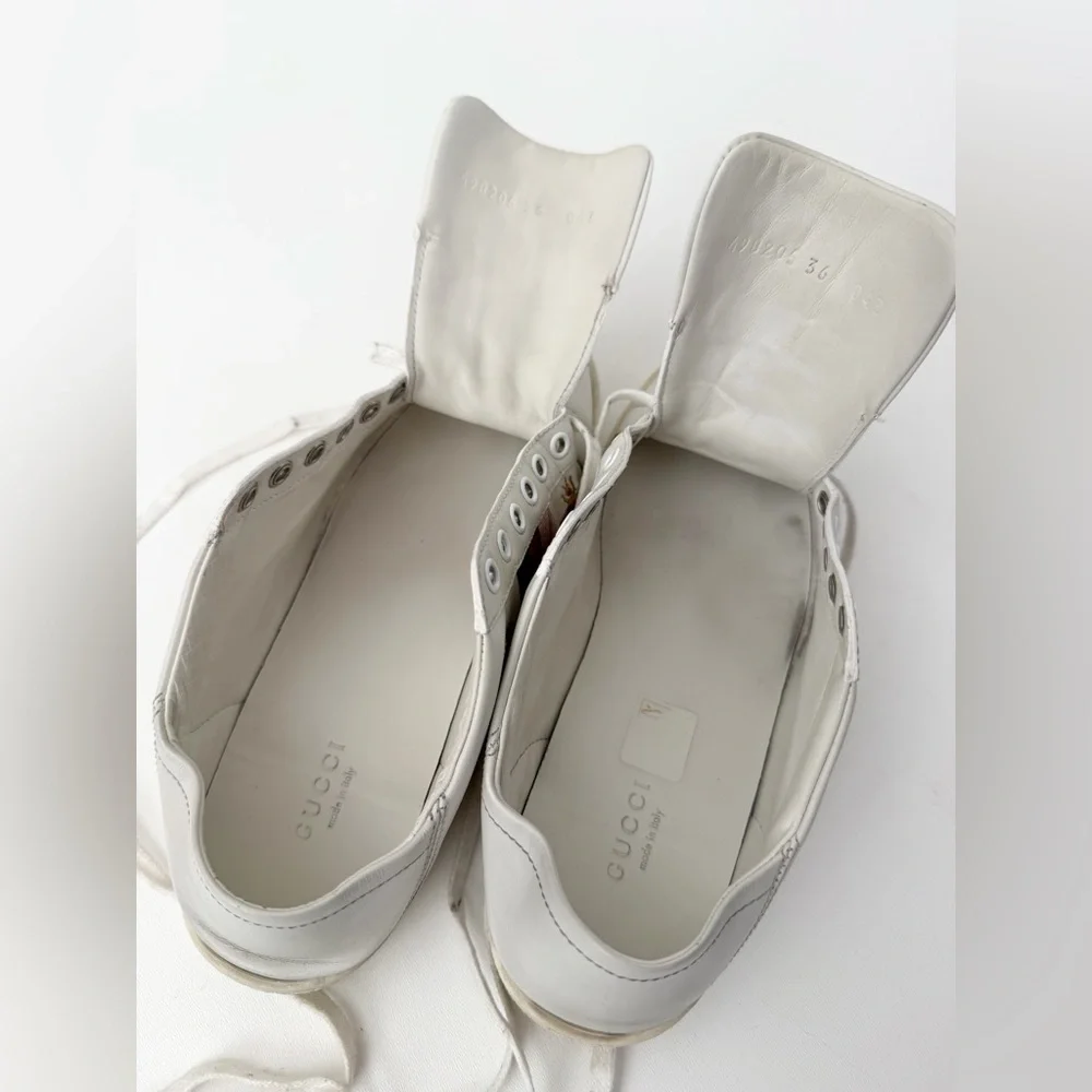 GUCCI || Ace‎ White Leather Embroidered Bee Star Sneakers Collapsible Heel EU 36
